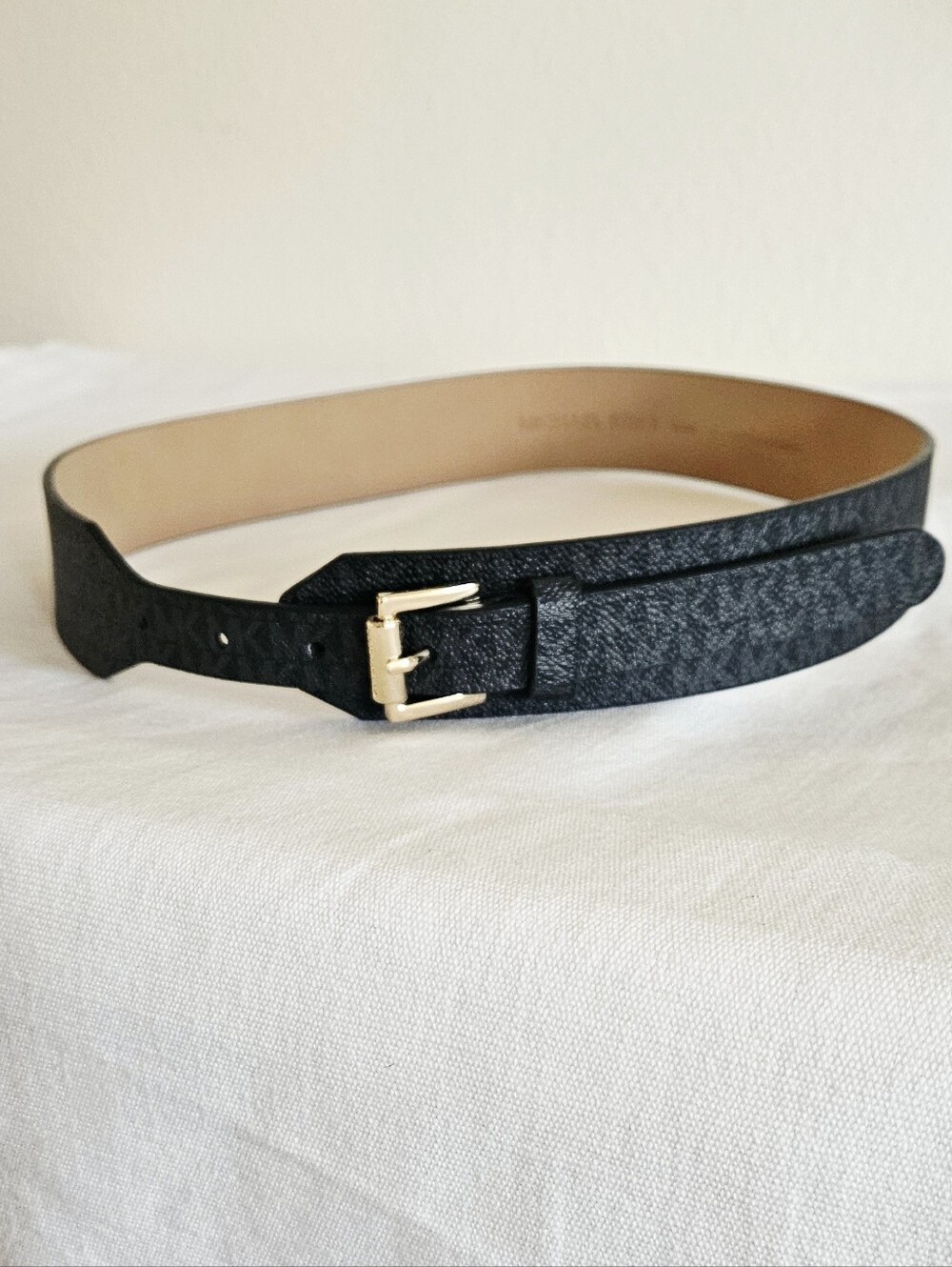 Michael Kors Signature MK Print Belt With Gold Buckle